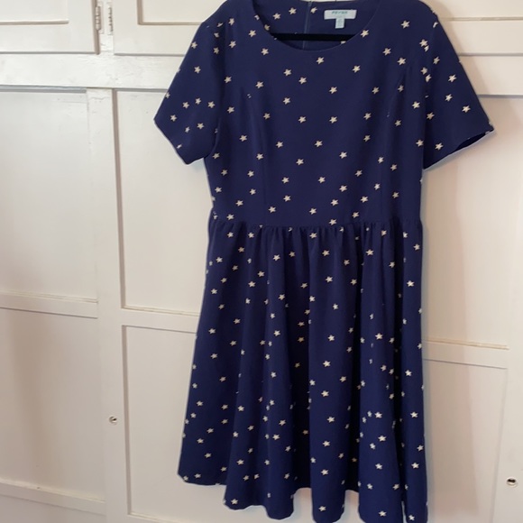Factual Classic A line Dress  by ModCloth. Navy blue, white stars  with pockets. - Picture 14 of 16